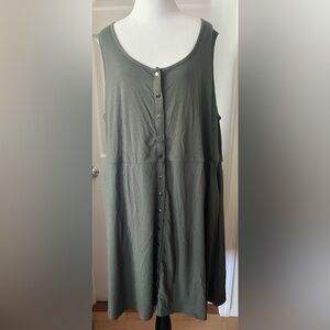 Sleeveless Button-Down Dress - Olive Green